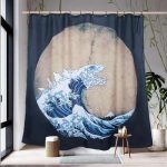 Elegant Navy Bathroom Decor Set: Shower Curtain and Rug